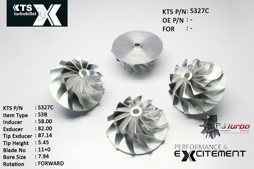 Turbo ROUE FORGÉE MFS PERFORMANCE - 11+0 PALES - INDUCER : 58 - EXDUCER : 82 - TYPE : S3BANGLE : 60° - ROTATION : Forward - SUPER BACK : 1,68 - BORE SIZE : 7,94
